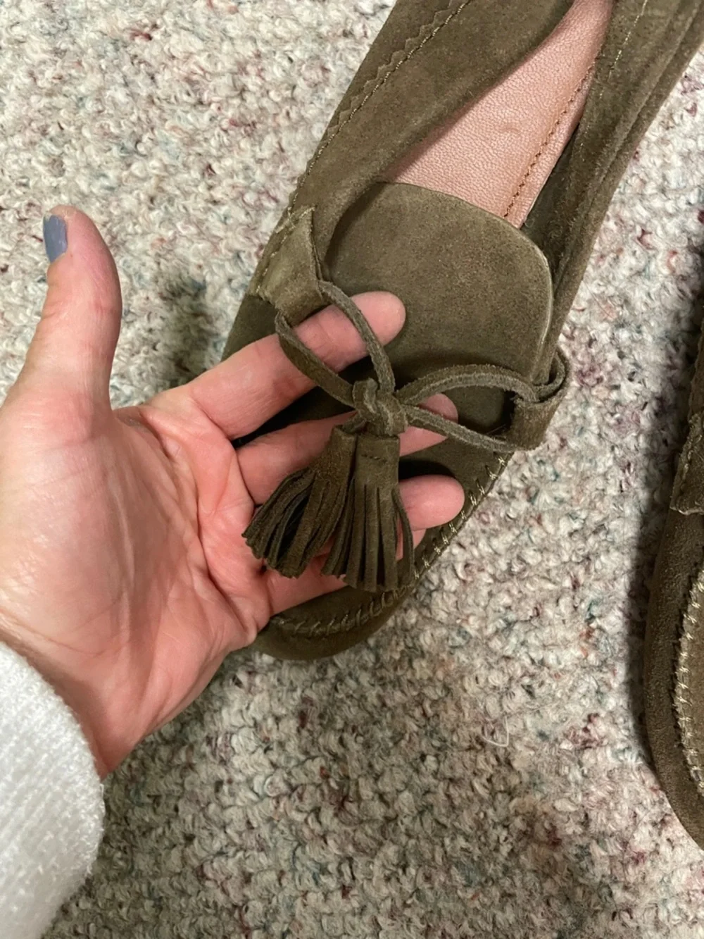 Zara Olive Green Suede Tassel flat Loafers - Picture 4 of 9